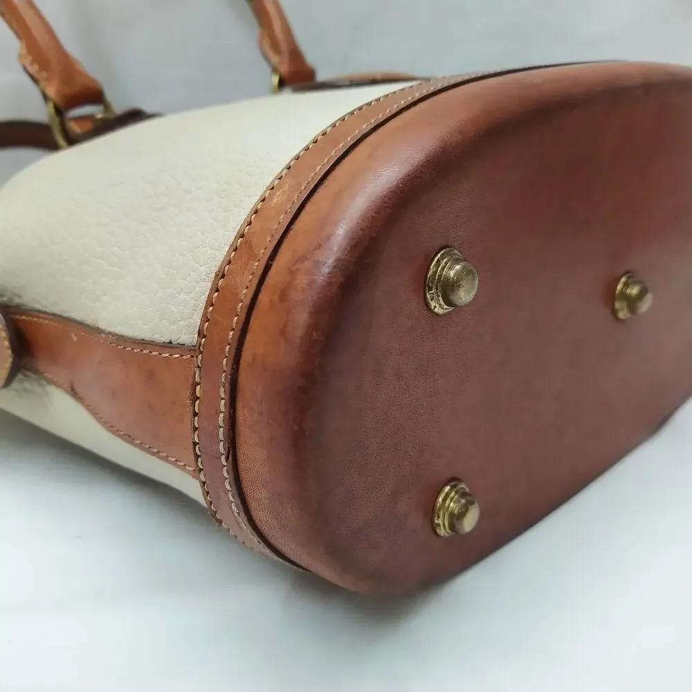 Dooney & Bourke Ivory Pebbled Leather Dommed Double Handle Zipper Satchel Bag